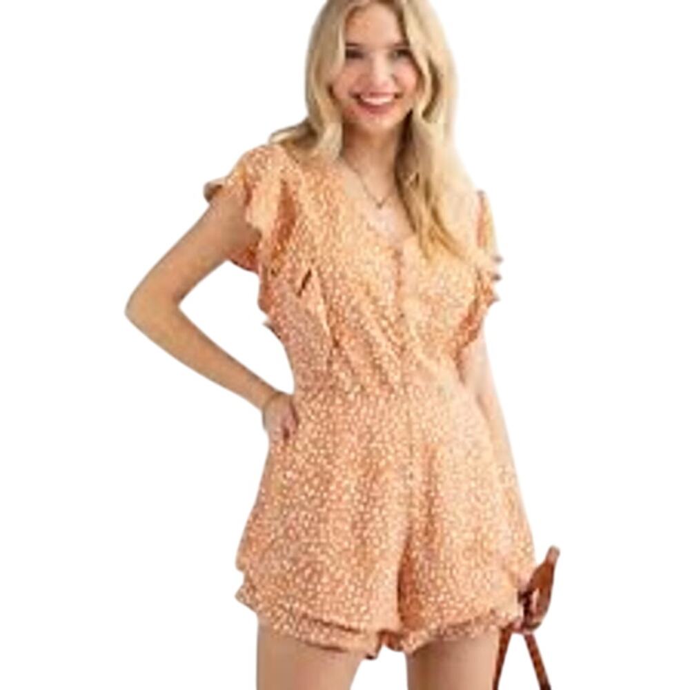 Kori America Leopard Print Ruffle Romper Size Small